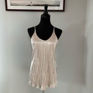 Shimmery Gold Mini Pleated Dressy Tank Top